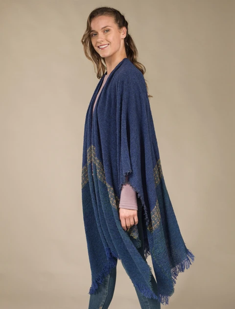 Lambswool Celtic Ruana Wrap - Cobalt Blue