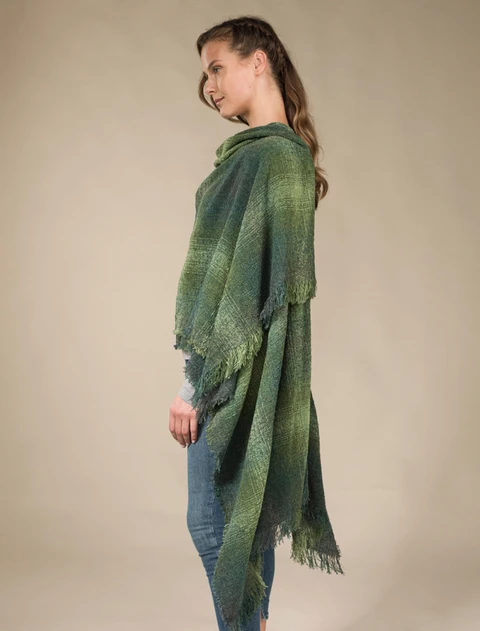 Lambswool Celtic Ruana Wrap - Green Checks