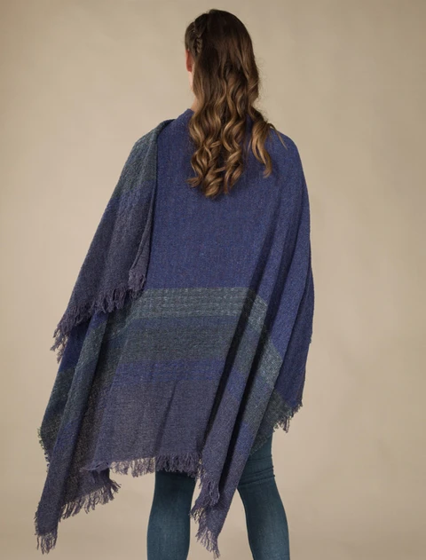 Lambswool Celtic Ruana Wrap - Mountain Blue