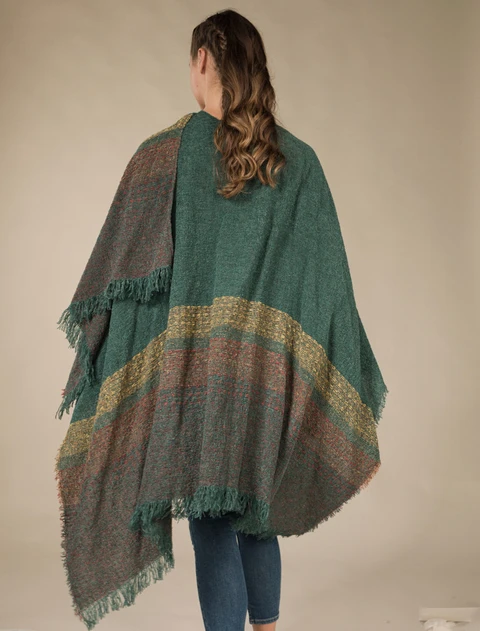 Lambswool Celtic Ruana Wrap - Mountain Green