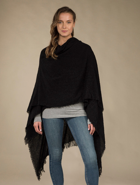 Lambswool Celtic Ruana Wrap - Black