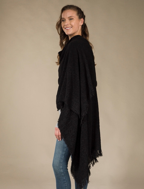 Lambswool Celtic Ruana Wrap - Black