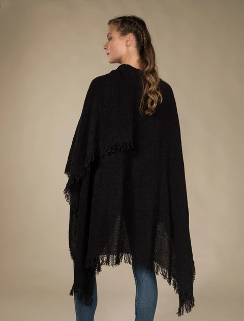 Lambswool Celtic Ruana Wrap - Black