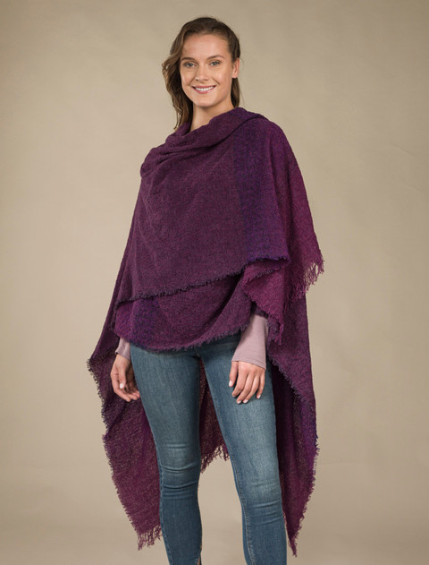 Lambswool Celtic Ruana Wrap - Rich Burgundy