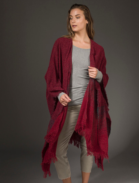 Lambswool Celtic Ruana Wrap - Rich Red