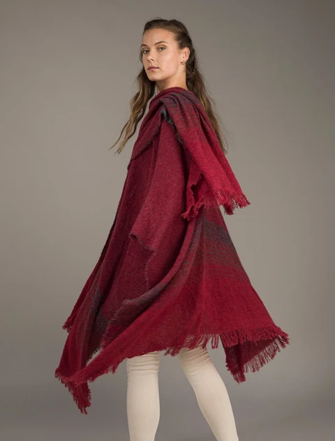 Lambswool Celtic Ruana Wrap - Rose Red