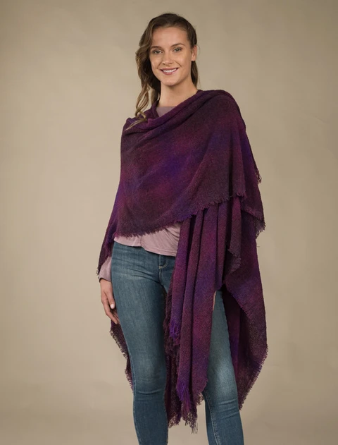 Lambswool Celtic Ruana Wrap - Wild Berry