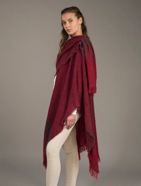 Lambswool Celtic Ruana Wrap - Rose Red