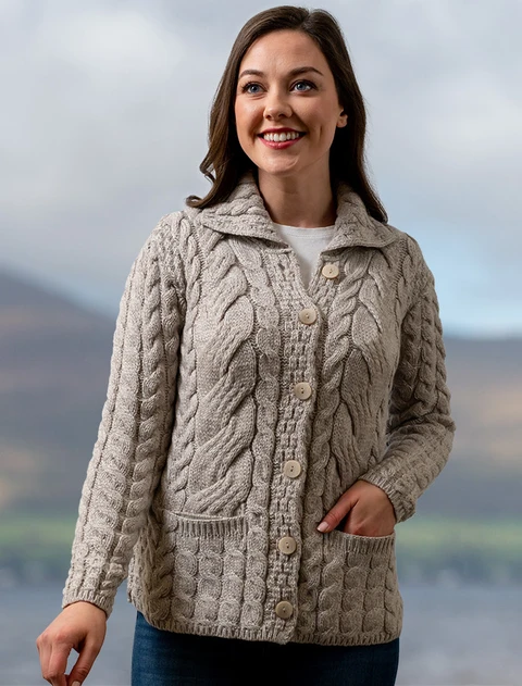 Cable Knit Button-Up Cardigan - Toasted Oat