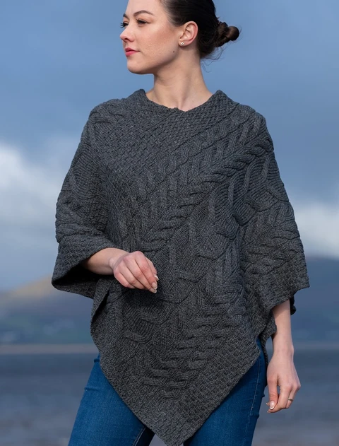 Super Soft Cable Stitch Poncho - Slate Grey