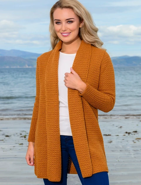 Textured Merino Cardigan - Golden Ochre