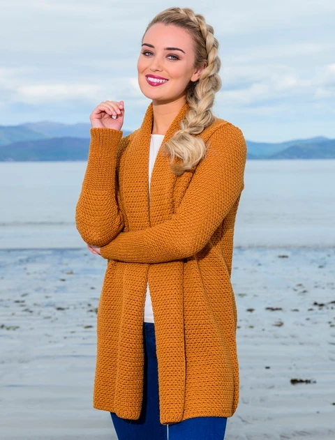 Textured Merino Cardigan - Golden Ochre