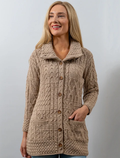 Button-Down Patchwork Cardigan - Wicker