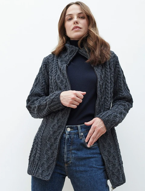 Cable Aran Cardigan with Zipper - Derby