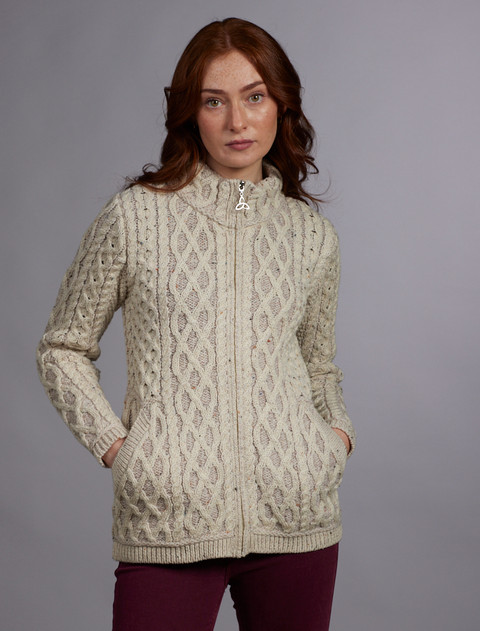 Plated Cardigan with Celtic Zip - Oatmeal Mix