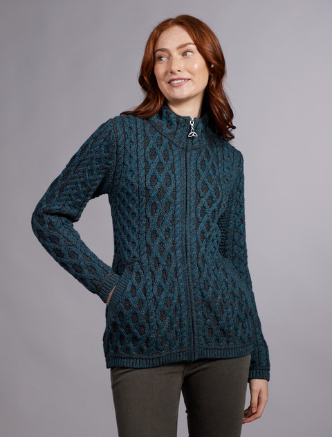 Plated Cardigan with Celtic Zip - Peacock Mix