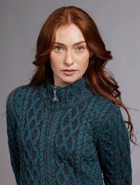 Plated Cardigan with Celtic Zip - Peacock Mix
