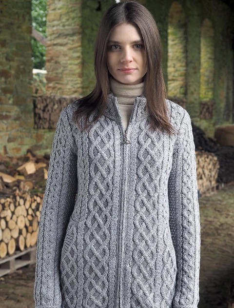 Plated Cardigan with Celtic Zip - Soft Grey Mix