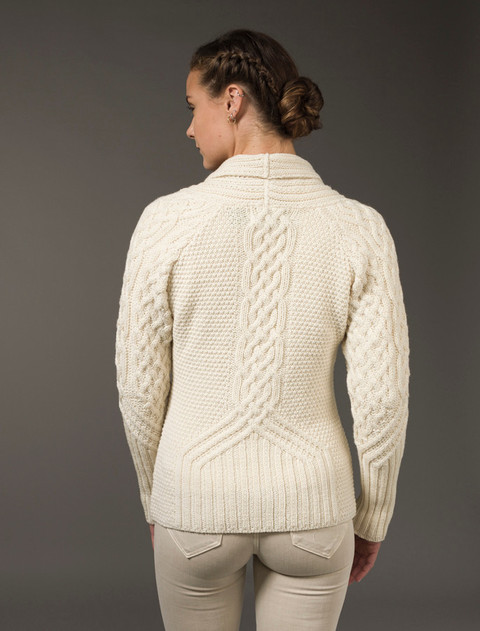 Shawl Neck Two-Tone Merino Cardigan - Natural White
