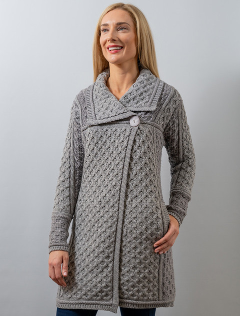 Two Tone Merino Wool Coat - Soft Grey