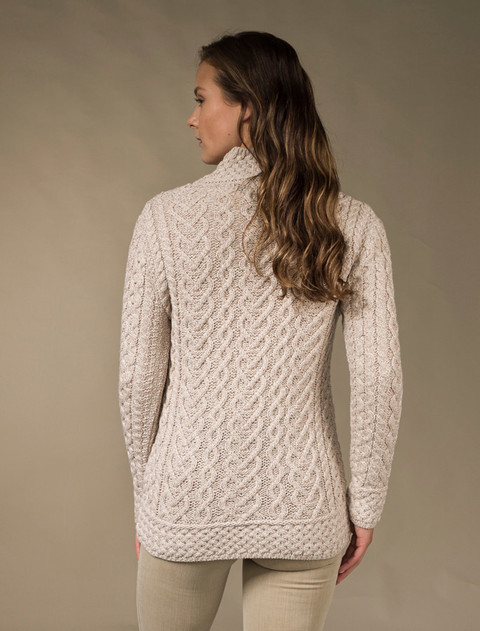 Super Soft Polo Neck Aran Sweater - Parsnip