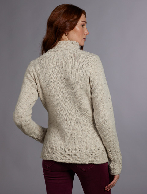 Women's Wool Cashmere Aran Mock Turtleneck Sweater - Chalkstone