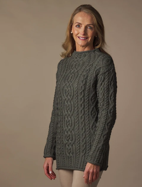 Super Soft Aran Roll Neck Sweater - Tundra
