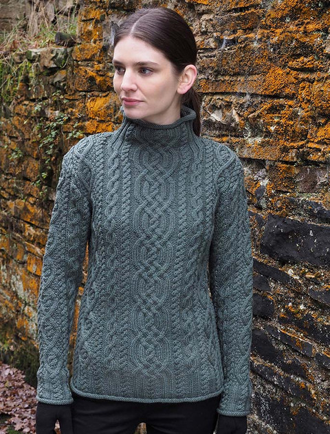 Super Soft Aran Roll Neck Sweater - Tundra