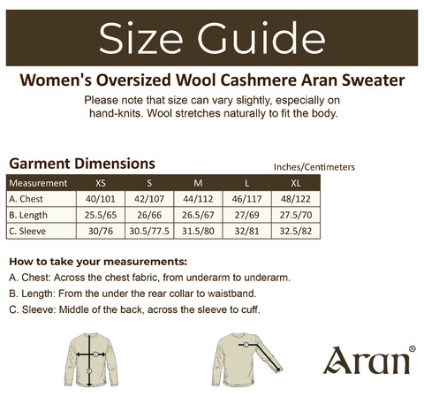 Wool Cashmere Aran Sweater - Size Guide