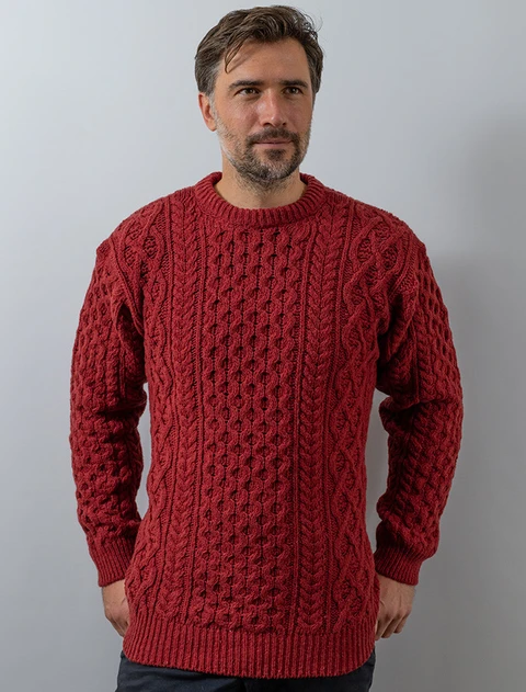 Wool Cashmere Aran Sweater - Red Earth