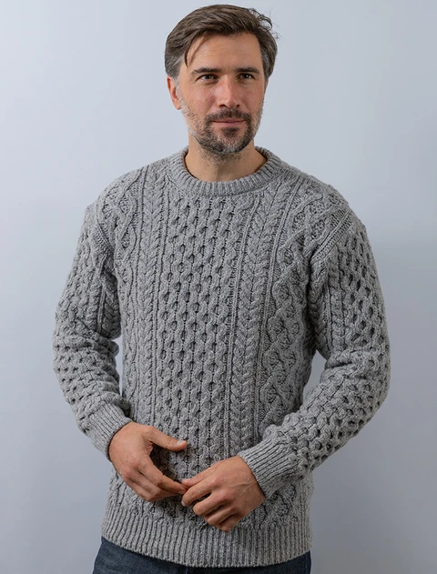 Wool Cashmere Aran Sweater - Silver