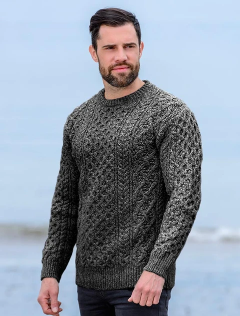 Wool Cashmere Aran Sweater - Mid Grey
