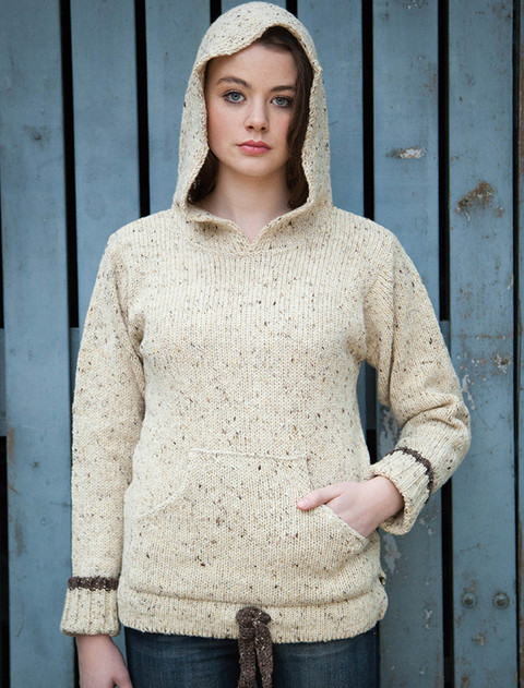 Wool Hoodie with Pouch Pocket - Beige