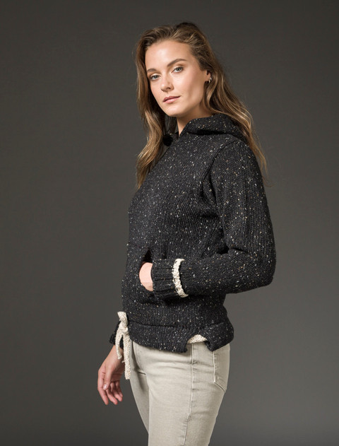 Wool Hoodie with Pouch Pocket - Black