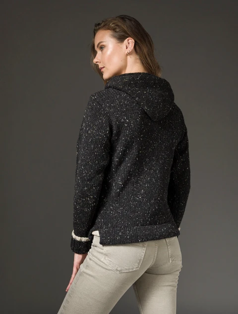 Wool Hoodie with Pouch Pocket - Black