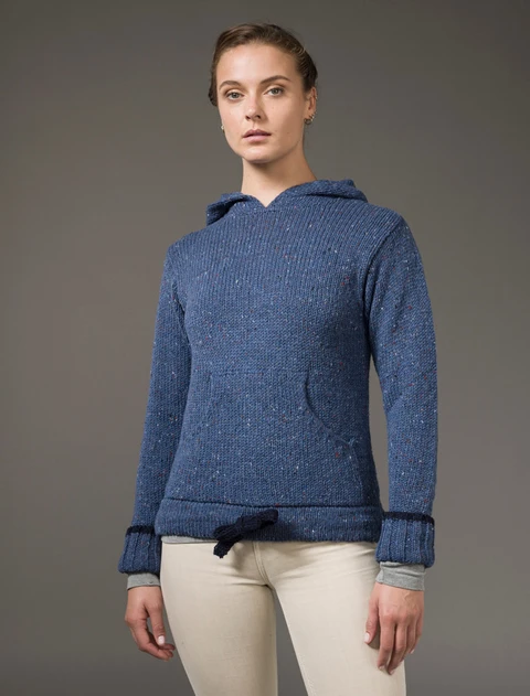 Wool Hoodie with Pouch Pocket - Blue