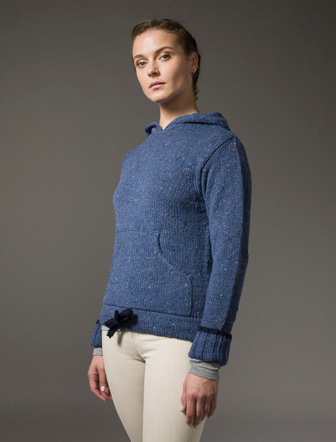 Wool Hoodie with Pouch Pocket - Blue
