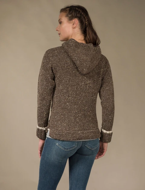 Wool Hoodie with Pouch Pocket - Brown