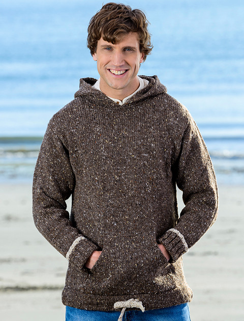 Men's Wool Hoodie with Pouch Pocket - Brown
