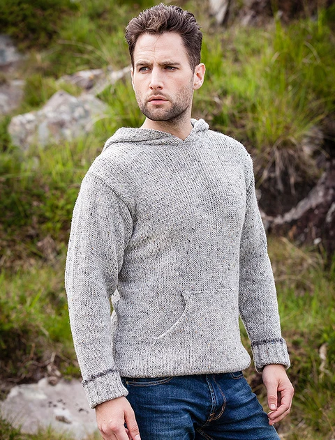 Men's Wool Hoodie with Pouch Pocket - Grey