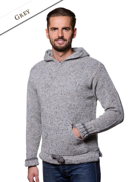 Men's Wool Hoodie with Pouch Pocket - Grey