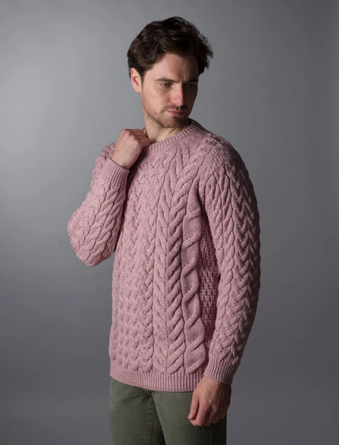 Super Soft Aran Crew Neck Sweater - color: Winter Rose