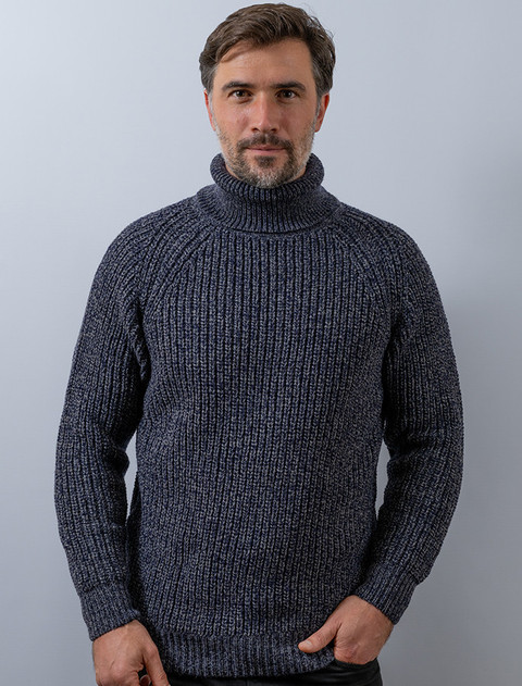 Fisherman's Merino Ribbed Turtleneck Sweater - Cormorant