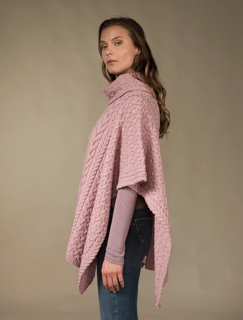 Super Soft Cowl Neck Poncho - Winter Rose