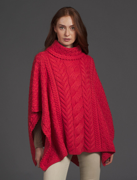Super Soft Cowl Neck Poncho - Coral