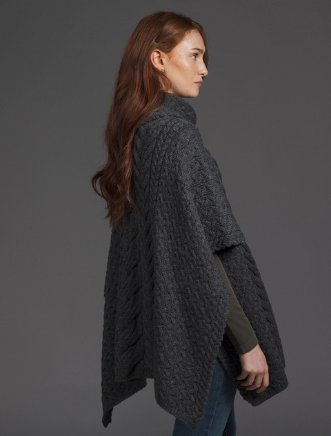 Super Soft Cowl Neck Poncho - Slate Grey