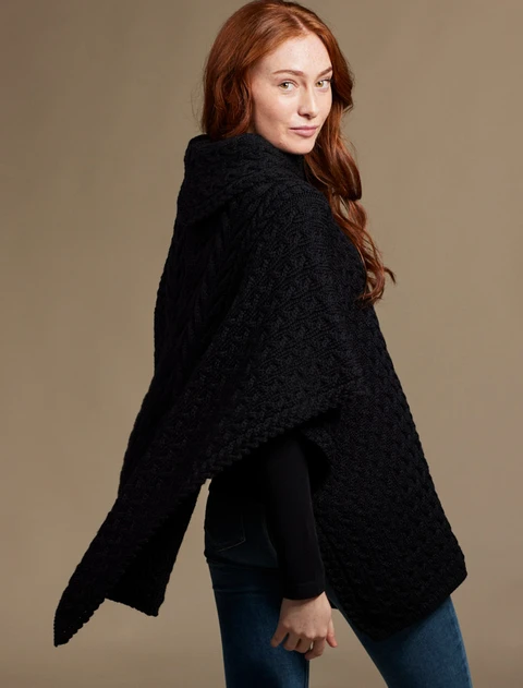 Super Soft Cowl Neck Poncho - Black