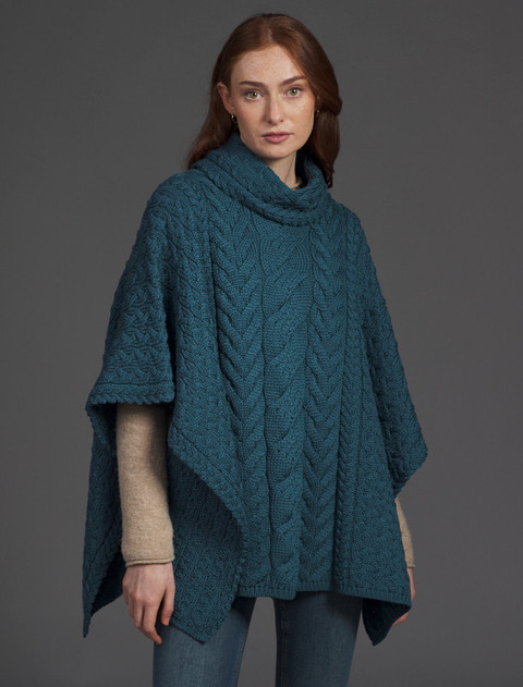 Super Soft Cowl Neck Poncho - Irish Sea