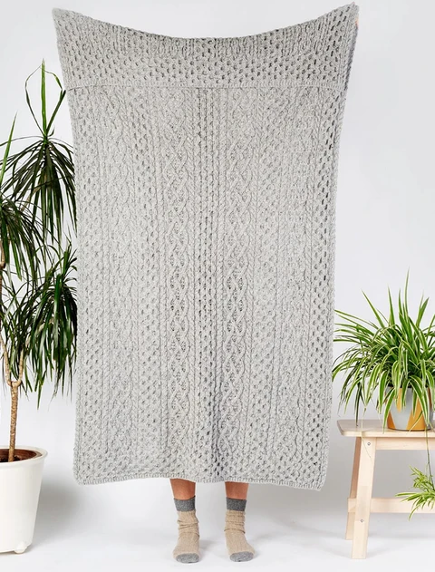 Wool Cashmere  Aran Throw - Light Grey