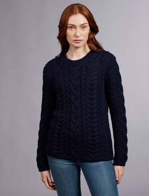 Rope Cable Crew Aran Sweater - Navy